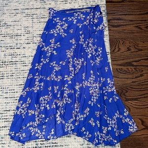 Blue and floral high low wrap around skirt